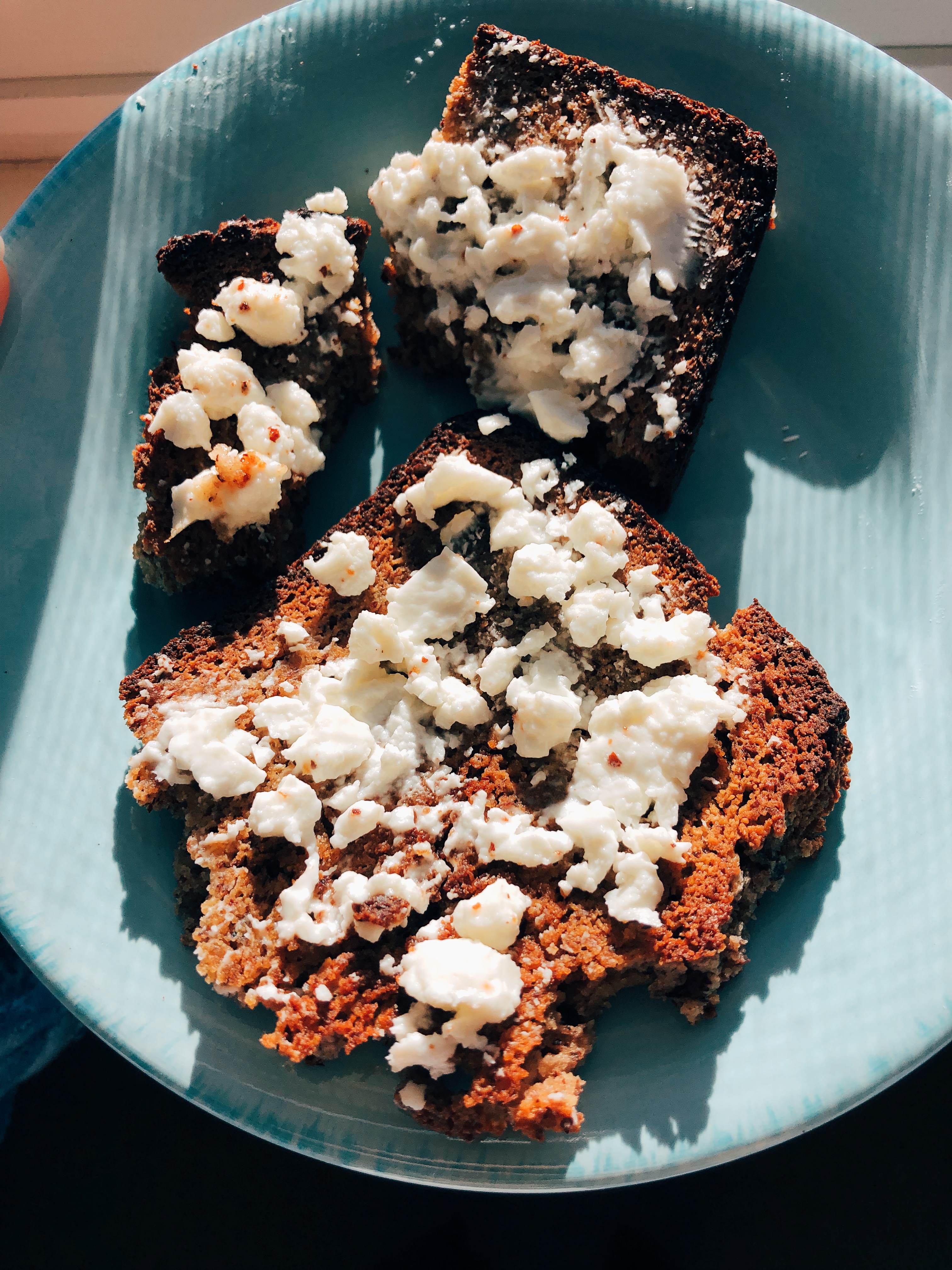Feta on toast with dried persimmons and chia seeds
